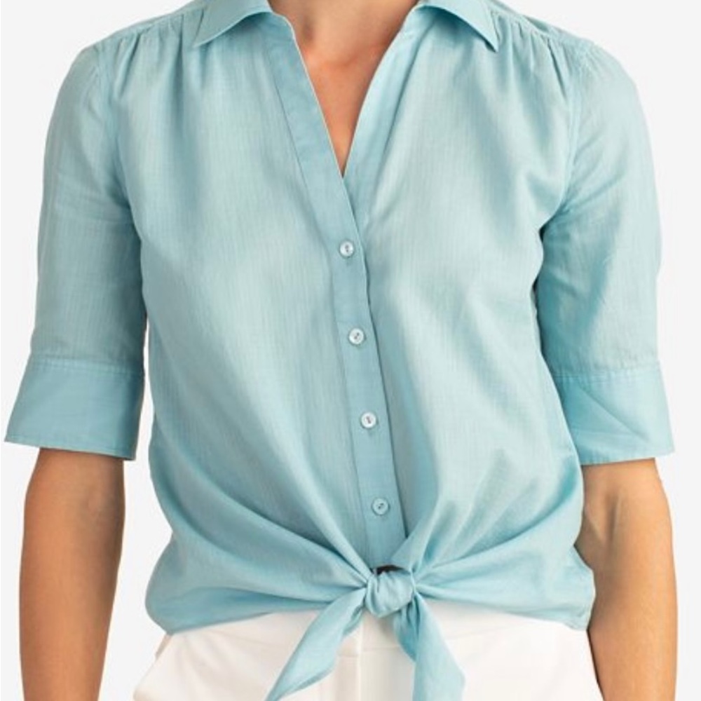 New with tags Trina Turk Cotton Makana Tie-Front Top blue XL